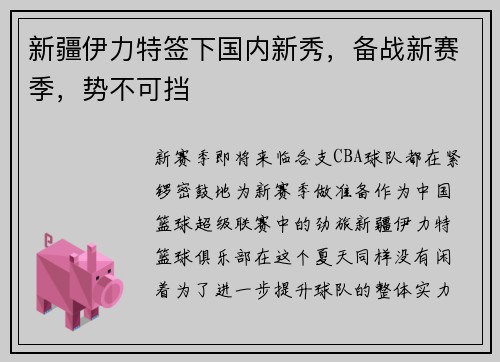 新疆伊力特签下国内新秀，备战新赛季，势不可挡